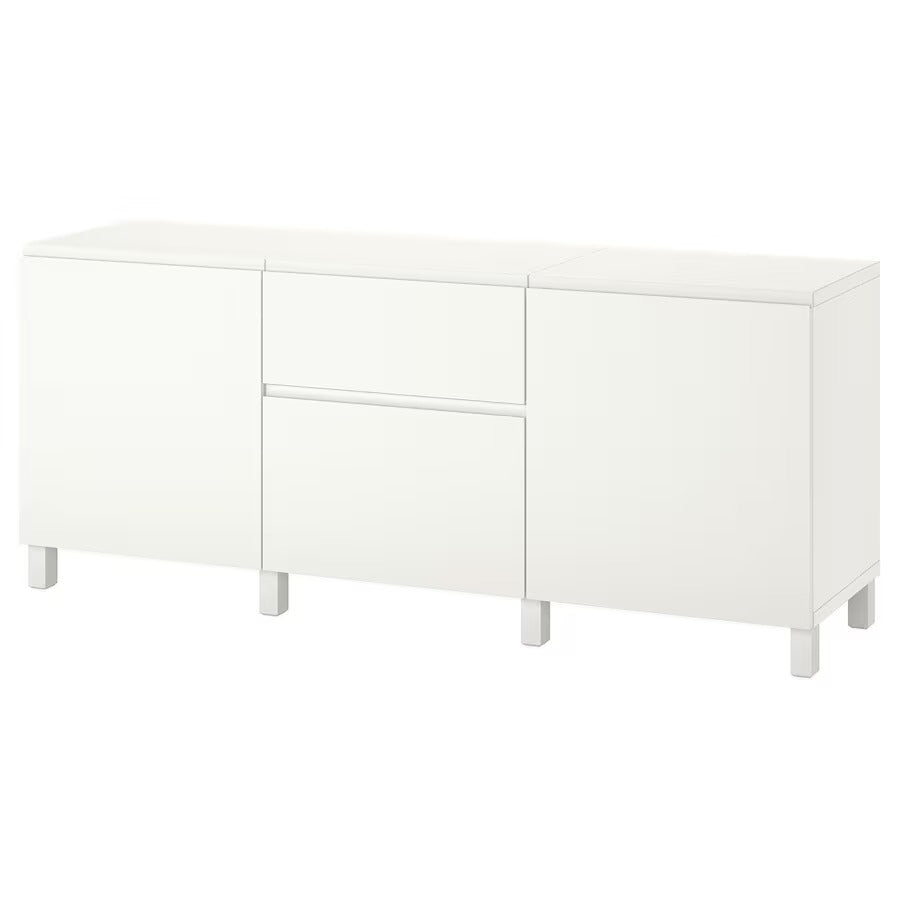 BESTÅ Storage combination with drawers, white Bergsviken/Stubbarp/black marble effect, 180x42x74 cm