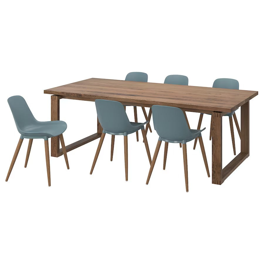 MÖRBYLÅNGA / GRÖNSTA Table and 6 armchairs, oak veneer brown stained/white, 220x100 cm