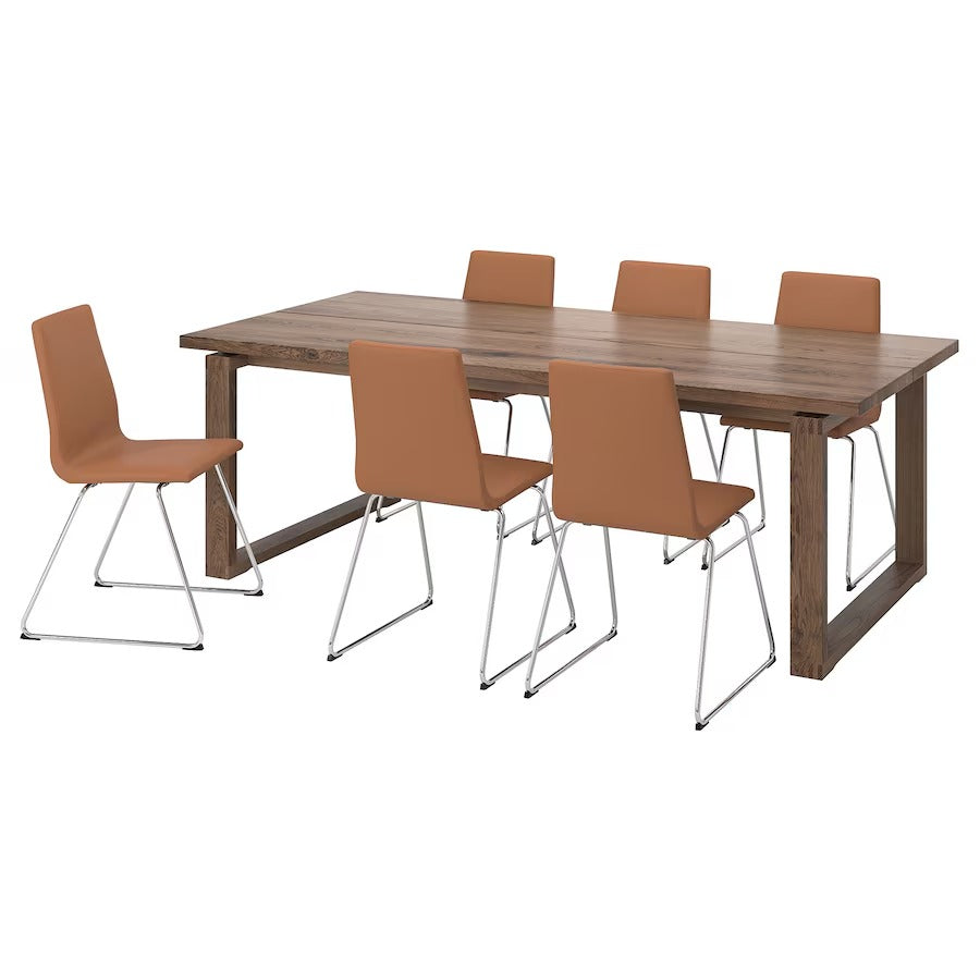 MÖRBYLÅNGA / GRÖNSTA Table and 6 armchairs, oak veneer brown stained/white, 220x100 cm