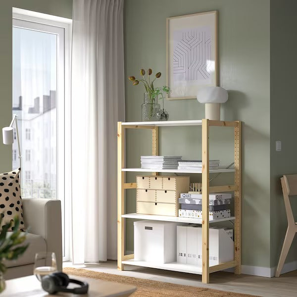 IVAR Shelving unit, pine/metal white, 89x50x124 cm