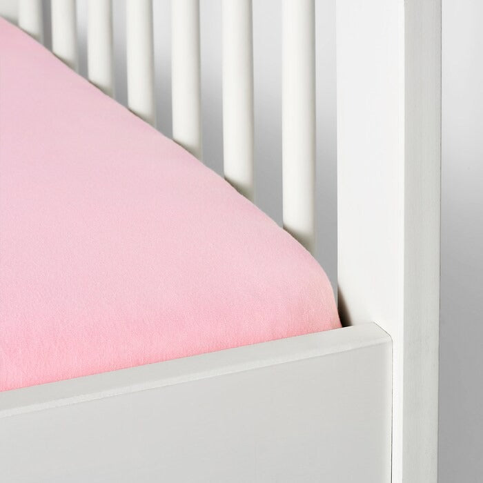 LEN Fitted sheet for cot, white/pink, 60x120 cm