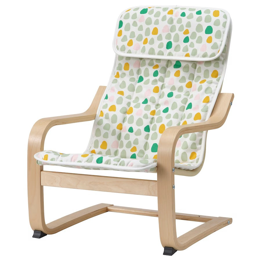 POÄNG Children's armchair, birch veneer/Skogbo animal pattern