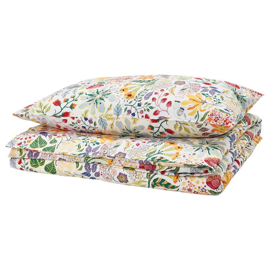 STRANDLUMMER Duvet cover and pillowcase, multicolour/floral pattern, 150x200/50x80 cm