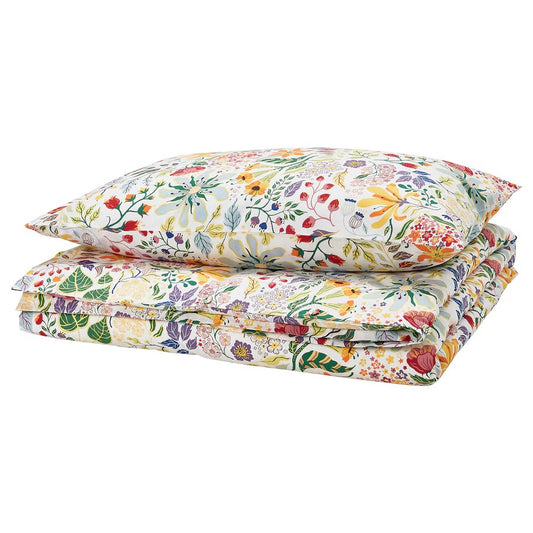 STRANDLUMMER Duvet cover and pillowcase, multicolour/floral pattern, 150x200/50x80 cm