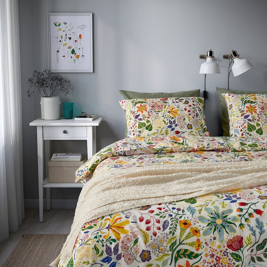 STRANDLUMMER Duvet cover and pillowcase, multicolour/floral pattern, 150x200/50x80 cm