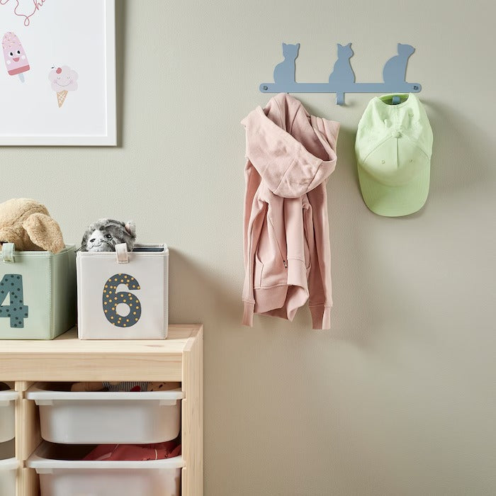 BARNDRÖM Knob rack with 3 knobs, cat, 34 cm