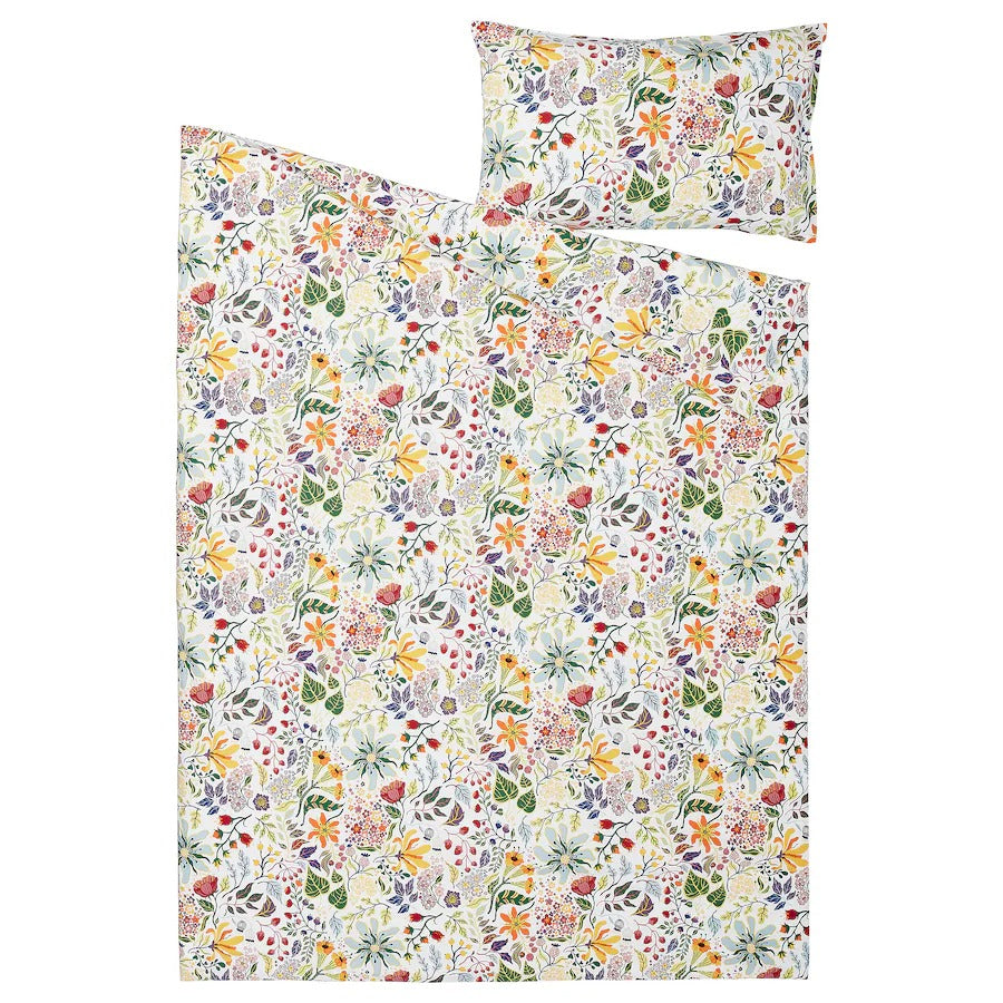 STRANDLUMMER Duvet cover and pillowcase, multicolour/floral pattern, 150x200/50x80 cm