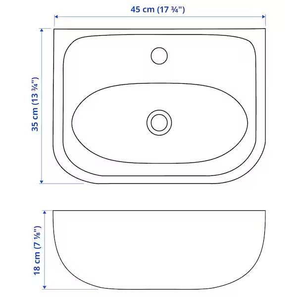 New SKATSJÖN Wash-basin with water trap, white, 45x35 cm