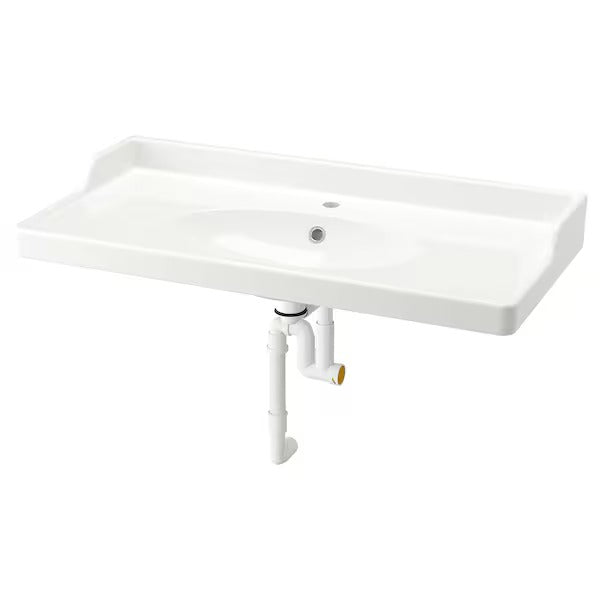 New RUTSJÖN Wash-basin with water trap, white, 102x49 cm