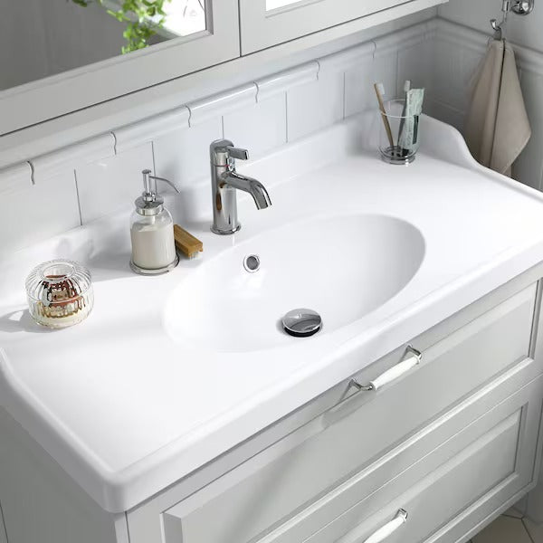 New RUTSJÖN Wash-basin with water trap, white, 102x49 cm