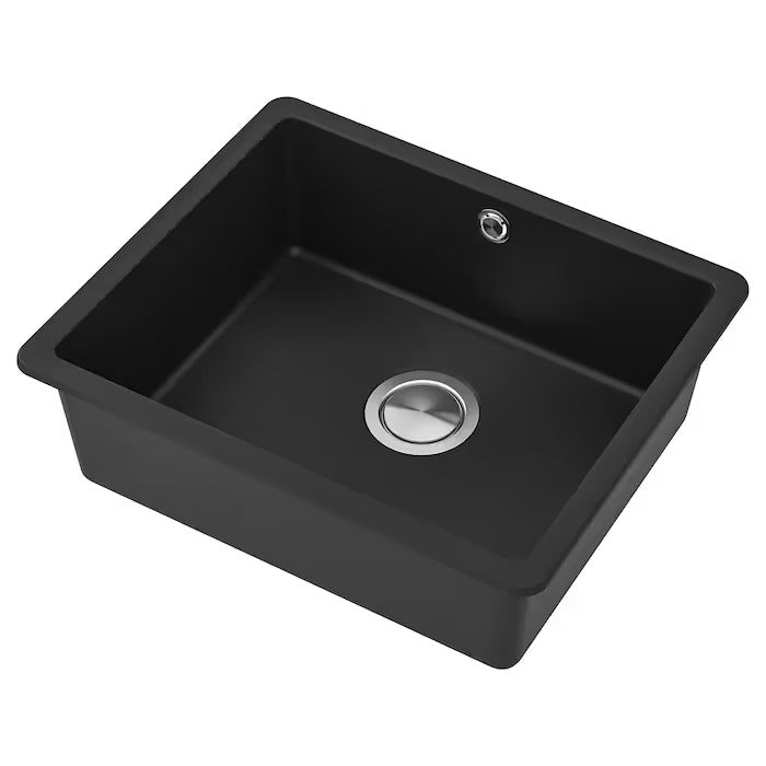 KILSVIKEN Inset sink, 1 bowl with drainboard, black/quartz composite, 72x46 cm