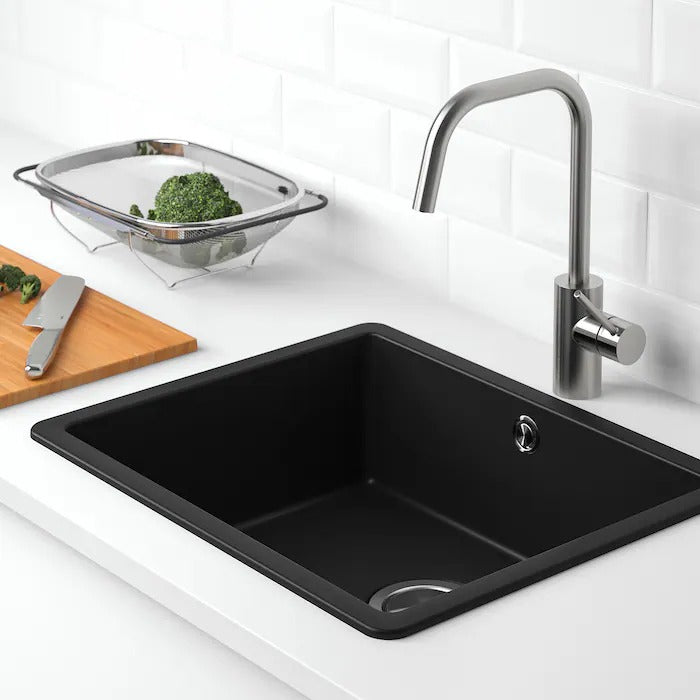 KILSVIKEN Inset sink, 1 bowl with drainboard, black/quartz composite, 72x46 cm