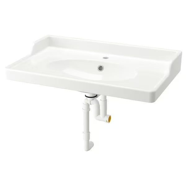 New RUTSJÖN Wash-basin with water trap, white, 102x49 cm