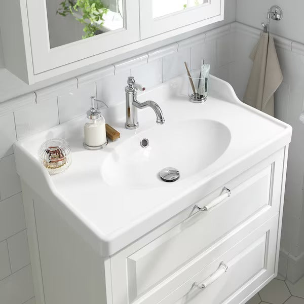 New RUTSJÖN Wash-basin with water trap, white, 102x49 cm