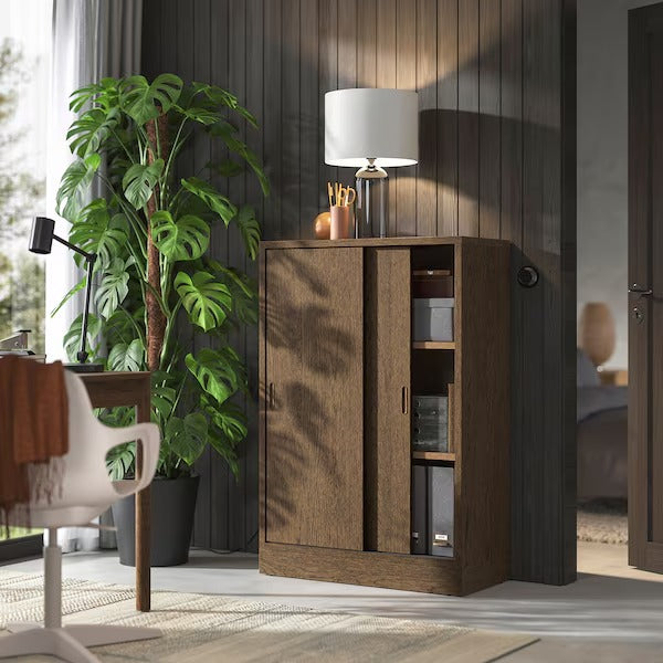 New TONSTAD Cabinet with sliding doors, brown stained oak veneer, 82x37x120 cm