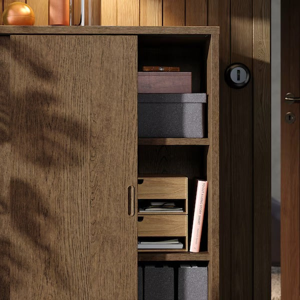 New TONSTAD Cabinet with sliding doors, brown stained oak veneer, 82x37x120 cm