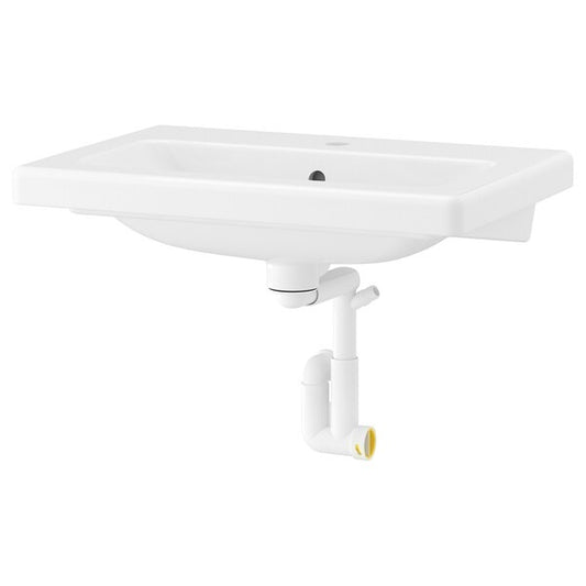 New TVÄLLEN Wash-basin with water trap, white, 64x43 cm