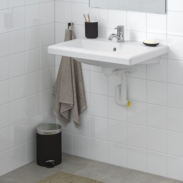 New TVÄLLEN Wash-basin with water trap, white, 64x43 cm