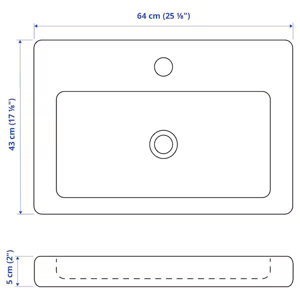 New TVÄLLEN Wash-basin with water trap, white, 64x43 cm