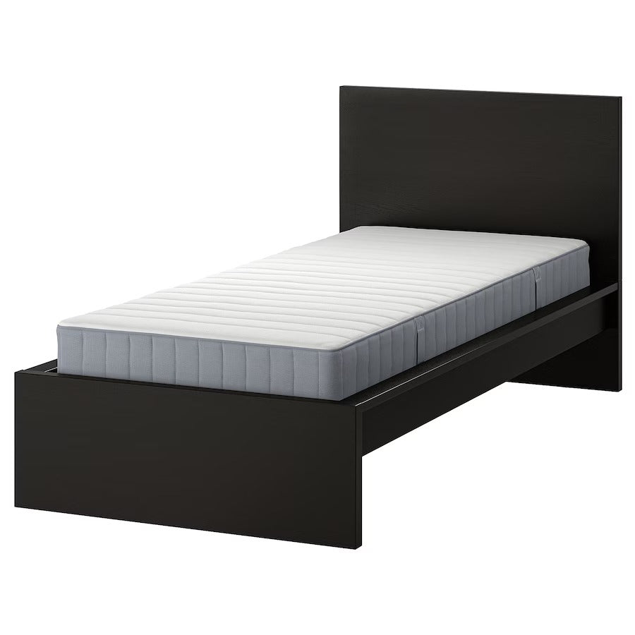 MALM Bed frame with mattress, black-brown/Valevåg firm, 90x200 cm