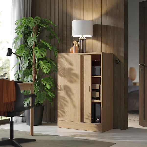 New TONSTAD Cabinet with sliding doors, brown stained oak veneer, 82x37x120 cm