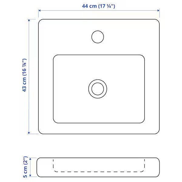 New TVÄLLEN Wash-basin with water trap, white, 64x43 cm