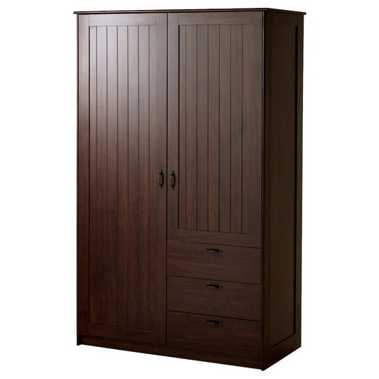 MUSKEN Wardrobe with 2 doors+3 drawers, brown, 124x60x201 cm