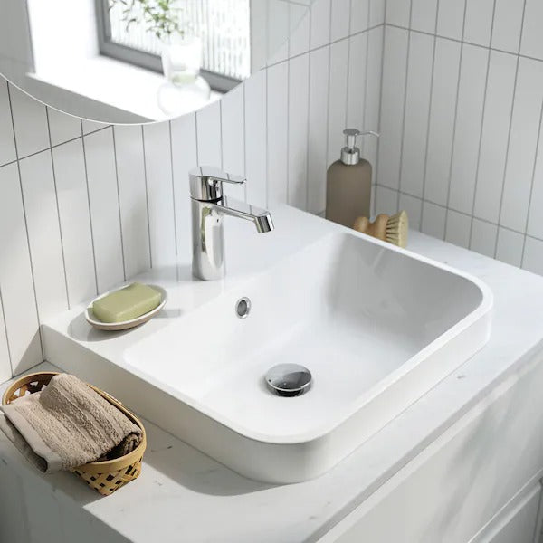 New BACKSJÖN Semi-recessed wash-basin w watr trp, white, 50x43 cm