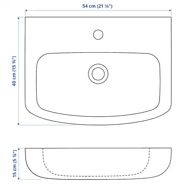 New BJÖRKÅN Wash-basin with water trap, white, 54x40 cm