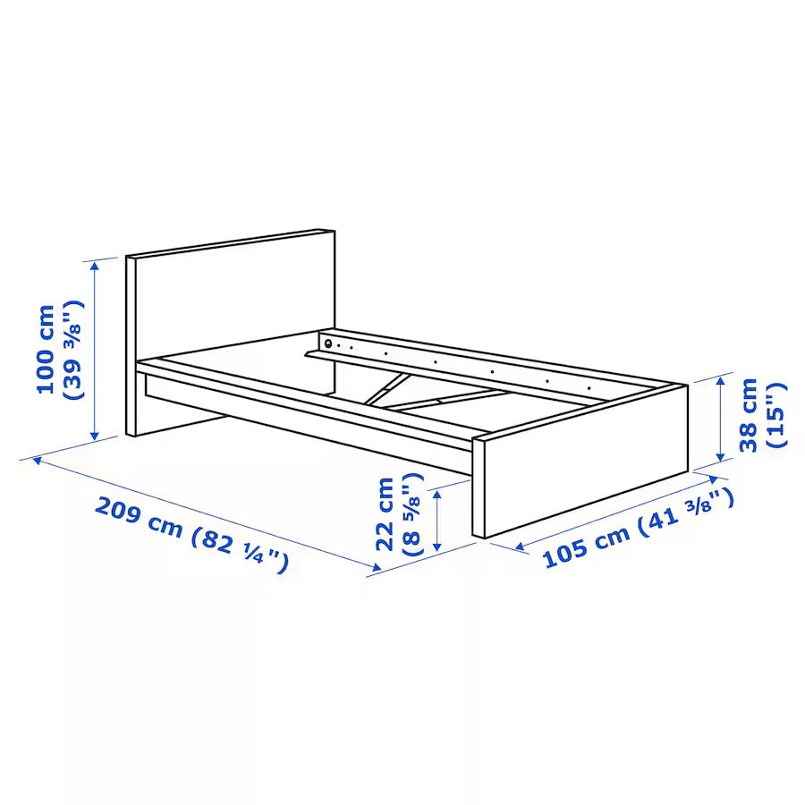 MALM Bed frame with mattress, black-brown/Valevåg firm, 90x200 cm