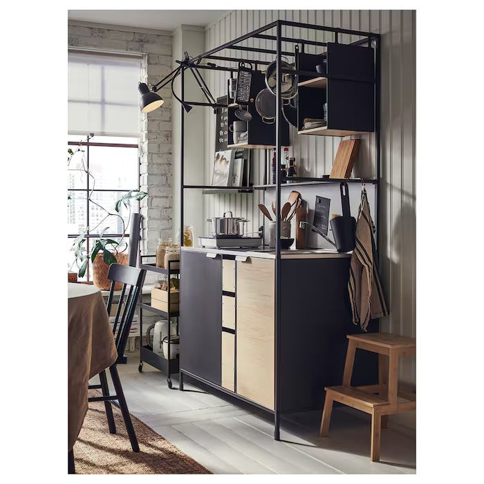 ÄSPINGE Kitchenette, black/ash, 120x60x202 cm