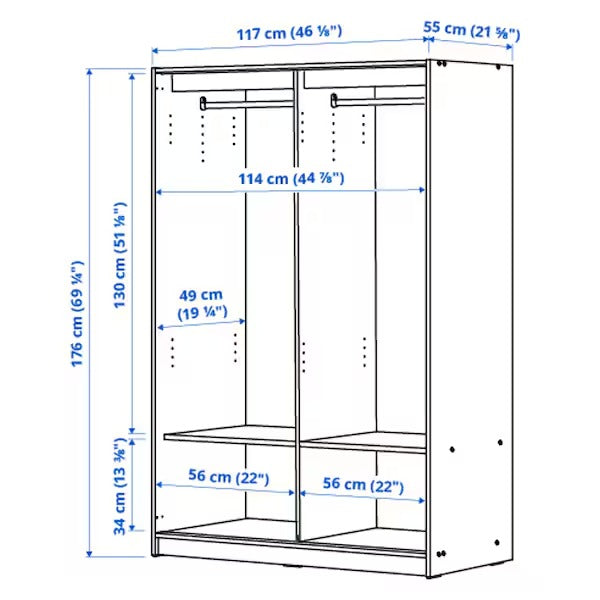 KLEPPSTAD Wardrobe with sliding doors, white, 117x176 cm