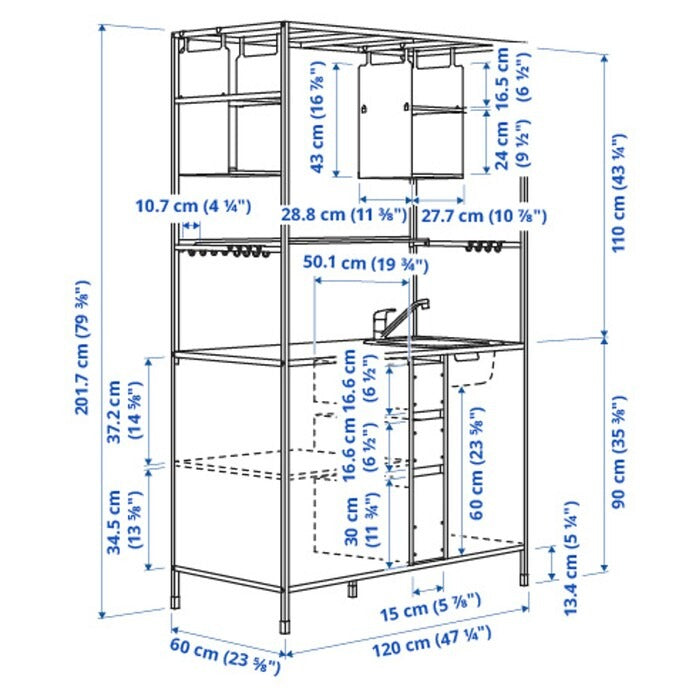 ÄSPINGE Kitchenette, black/ash, 120x60x202 cm