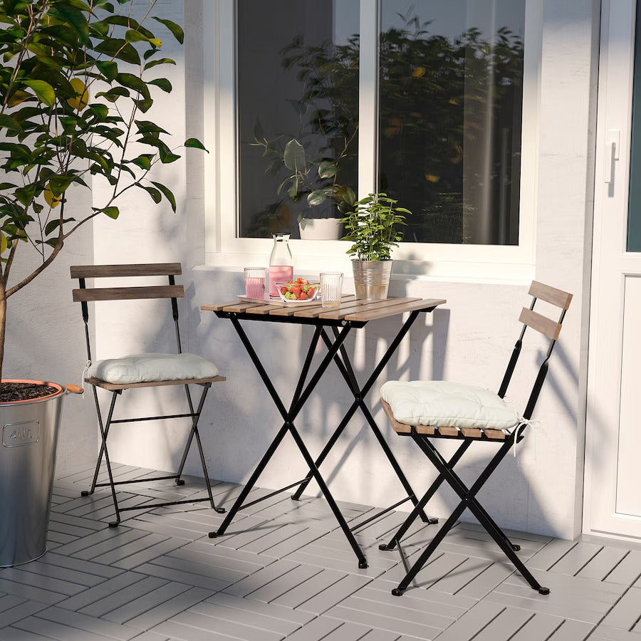 TÄRNÖ Table+2 chairs, outdoor, black/light brown stained