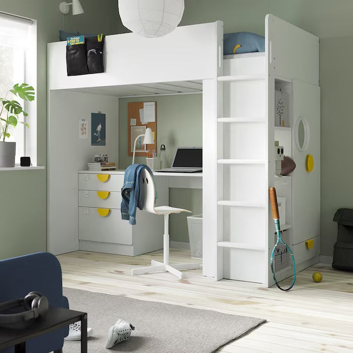 SMÅSTAD Loft bed, white white/with desk with 4 drawers, 90x200 cm