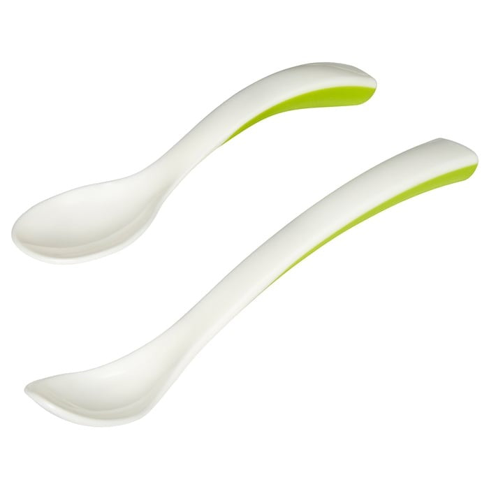 BÖRJA Feeding spoon and baby spoon, white/Green