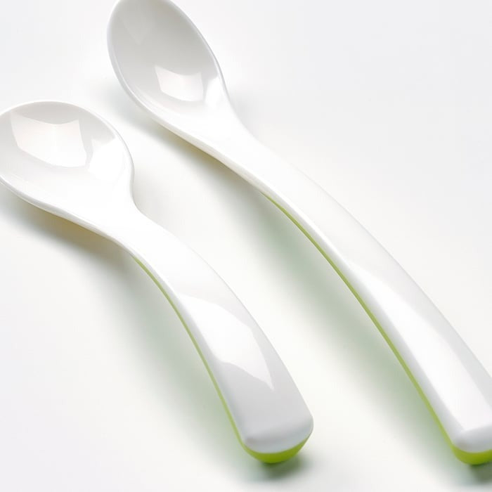 BÖRJA Feeding spoon and baby spoon, white/Green