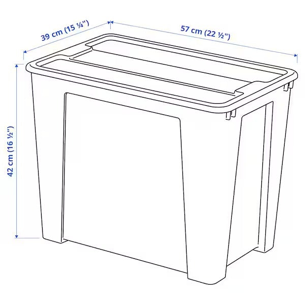 SAMLA Box with lid, transparent, 57x39x28 cm/45 l