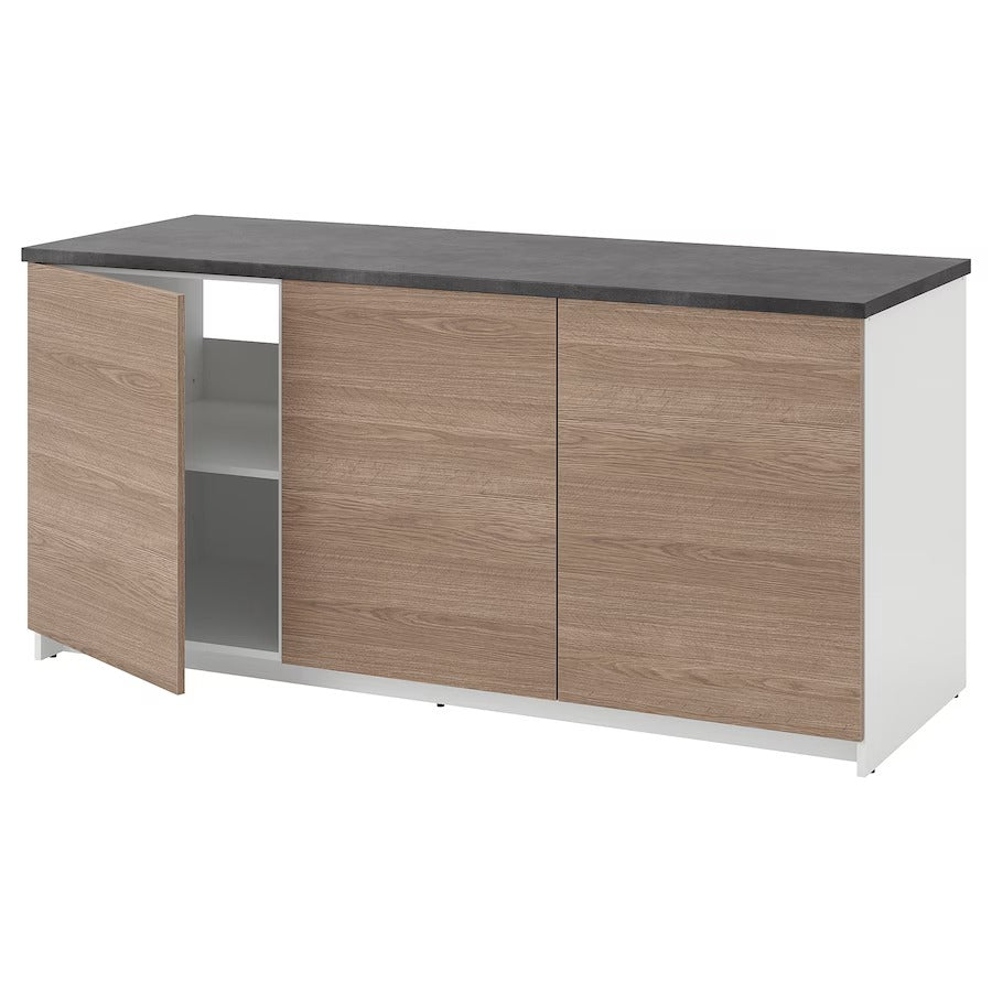 KNOXHULT Base cabinet with doors, wood effect/grey, 180x85 cm