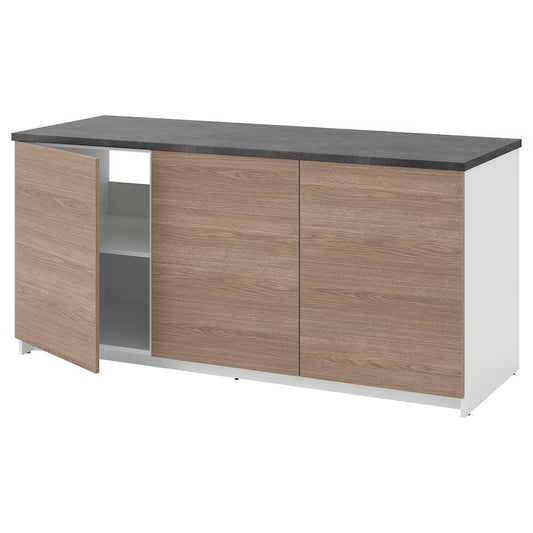 KNOXHULT Base cabinet with doors, wood effect/grey, 180x85 cm