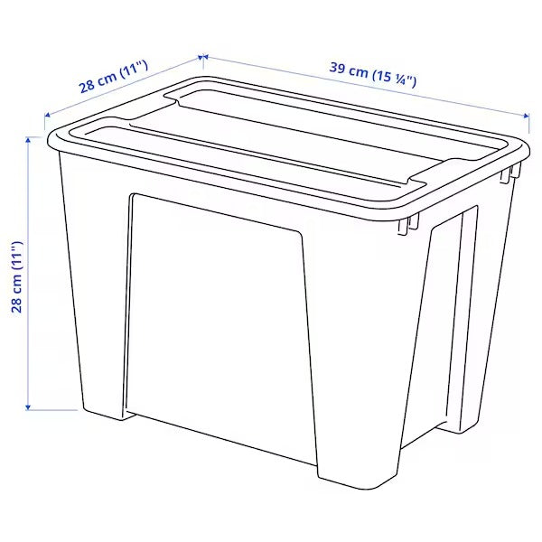 SAMLA Box with lid, transparent, 57x39x28 cm/45 l