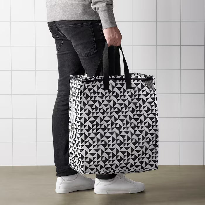 KNALLA Bag, black/white, 40x25x47 cm/47 l