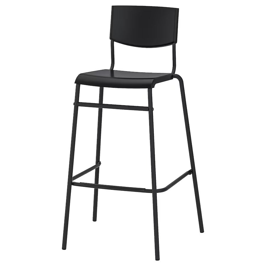 STIG Bar stool with backrest, black/black, 74 cm