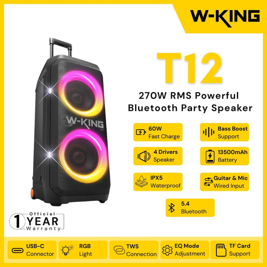 W-KING - T12 270W RMS With Subwoofer Bass Powerful Bluetooth Party Speaker