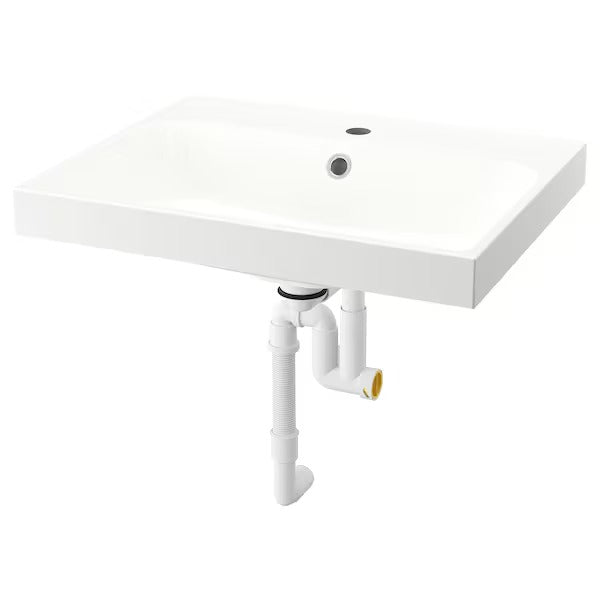 New BACKSJÖN Wash-basin with water trap, white, 80x48 cm