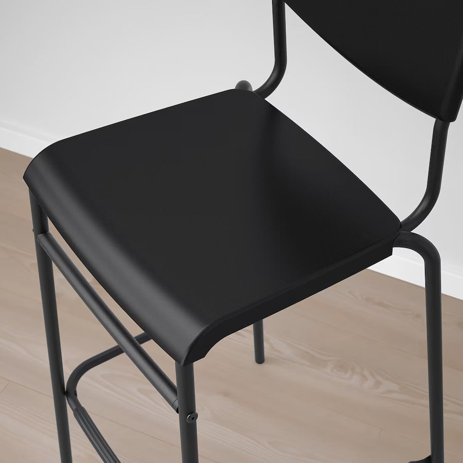 STIG Bar stool with backrest, black/black, 74 cm