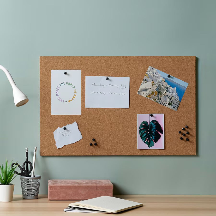 FLÖNSA Memo board with pins, cork, 52x33 cm