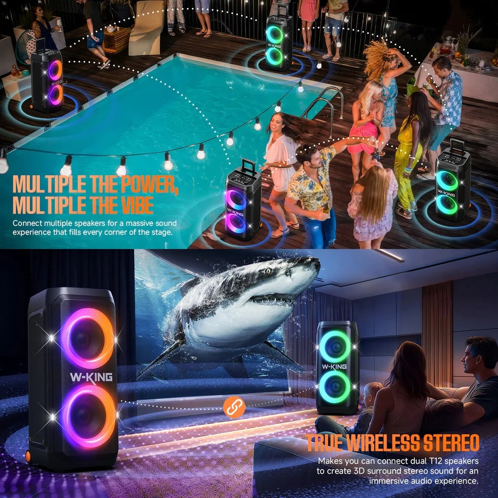 W-KING - T12 270W RMS With Subwoofer Bass Powerful Bluetooth Party Speaker