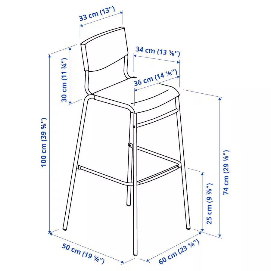 STIG Bar stool with backrest, black/black, 74 cm