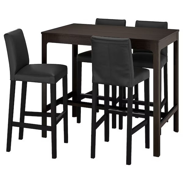 EKEDALEN / BERGMUND Bar table and 4 bar stools, dark brown/Glose black